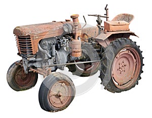 Rusty  retro small  tractor isolated