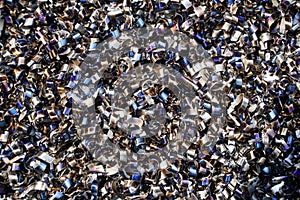 Rusty scrap metal shavings swirls in blue tone.Steel scrap materials recycling