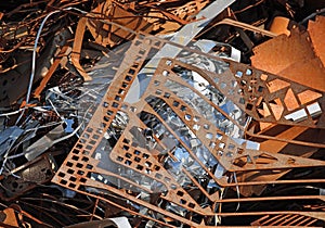 rusty scrap in a recycling shop where ferrous material residues