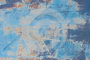 Rusty scratched peeling outdated metallic texture steel weathered blue background grunge pattern obsolete rust