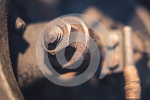 Rusty and nut macro in old rusted engine