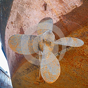 Rusty of a ship that is dry docked, close-up