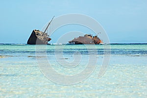 Rusty ship run aground