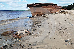 Rusty ship on the shore