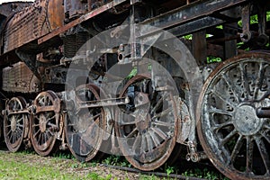 Rusty steam locomotive wheels