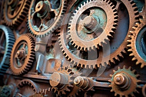 rusty steampunk gears on an old factory machinery