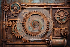 rusty steampunk gears on a vintage industrial background