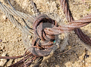Rusty steel cable, bad condition.