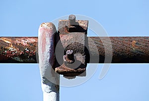 Rusty steel cable of bridge pylon