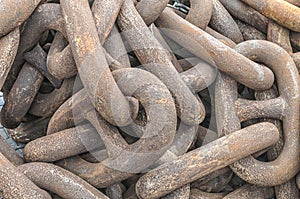 Rusty steel chains placed together