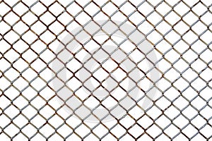 Rusty steel chicken wire netting isolated on a white background.