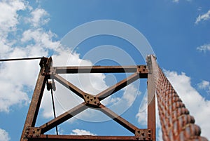 A rusty steel frame structure.