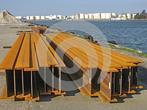 Rusty steel girders at harbour, Kanazawa, Japan