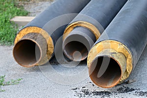 Rusty steel pipe with heat insulation