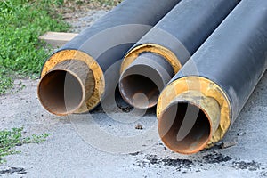 Rusty steel pipe with heat insulation