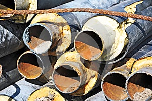 Rusty steel pipe with heat insulation