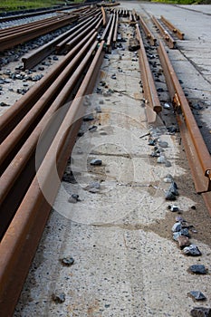 Rusty steel rails for railroad tracks