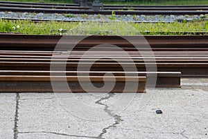 Rusty steel rails for railroad tracks