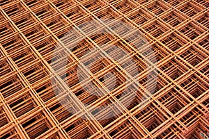 Rusty steel rebar grids, abstract construction backround