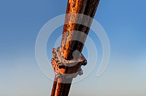 Rusty steel rope in the fastening of the bridge