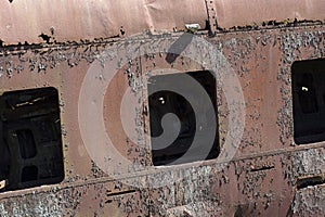 Rusty structure of old train wagon