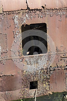 Rusty structure of old train wagon