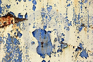 Rusty surface background. Corroded metal background. Rusted blue painted metal wall