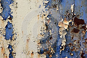 Rusty surface background. Corroded metal background. Rusted blue painted metal wall