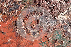 Rusty surface with many small holes - background old vintage rugged old