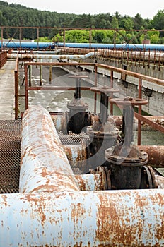 Rusty taps and pipes. water treatment plant