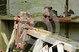 Rusty tools in old boat shed