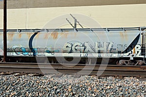 Abandoned train car rusty graffiti