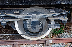 Rusty train wheel on track