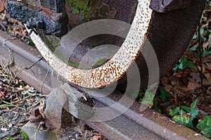 Rusty train wheel on track