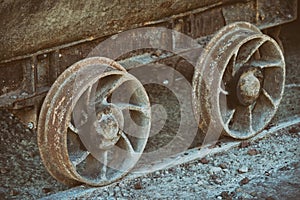 Rusty Train Wheels On An Abandoned Mine