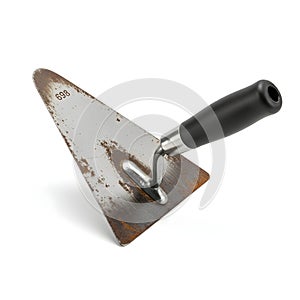 Rusty Trowel with Black Handle on White Background