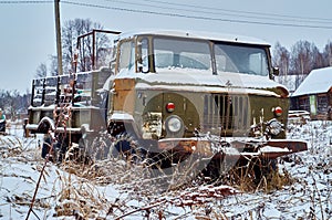 Rusty truck left in the field