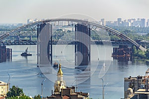 Rusty unfinished bridge in Kiev, Ukraine. Known for its unusual design and this is very popular among videographers. Concept,