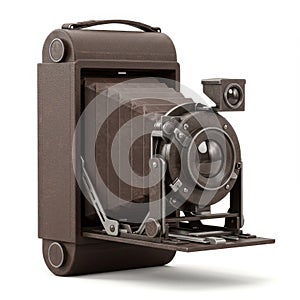 Rusty Vintage Folding Camera on White Background