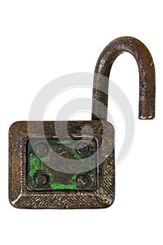 Vintage padlock over white