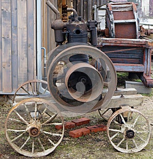 Rusty  vintage  small  tractors  diesel engine  and retrol machinery near the rural shed