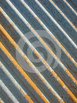 A rusty and weathered looking piece of corrugated metal. Old steel background. Metal sheet texture. Old galvanized iron backdrop.