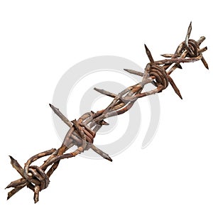 A rusty wire with sharp points is shown in a white background