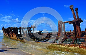 The rusty wreck of the vessel Maheno