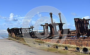 The rusty wreck of the vessel Maheno