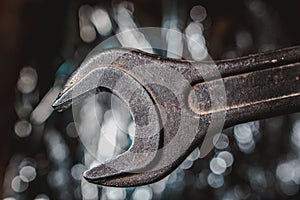 Rusty wrenches on a beautiful bokeh background