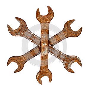 Rusty wrenches on a white background.