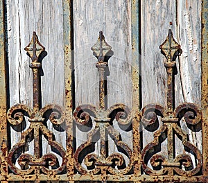 Rusty Wrought Iron Fence Detail