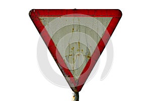 Rusty yield road sign