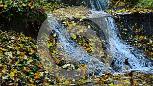 Rusyliv Falls, waterfalls cascade on a small stream tributary of Stripa natural monument of local importance.Southeast